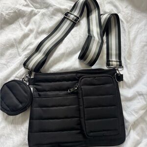 THINK ROYLN Black Crossbody Bag with Striped Strap